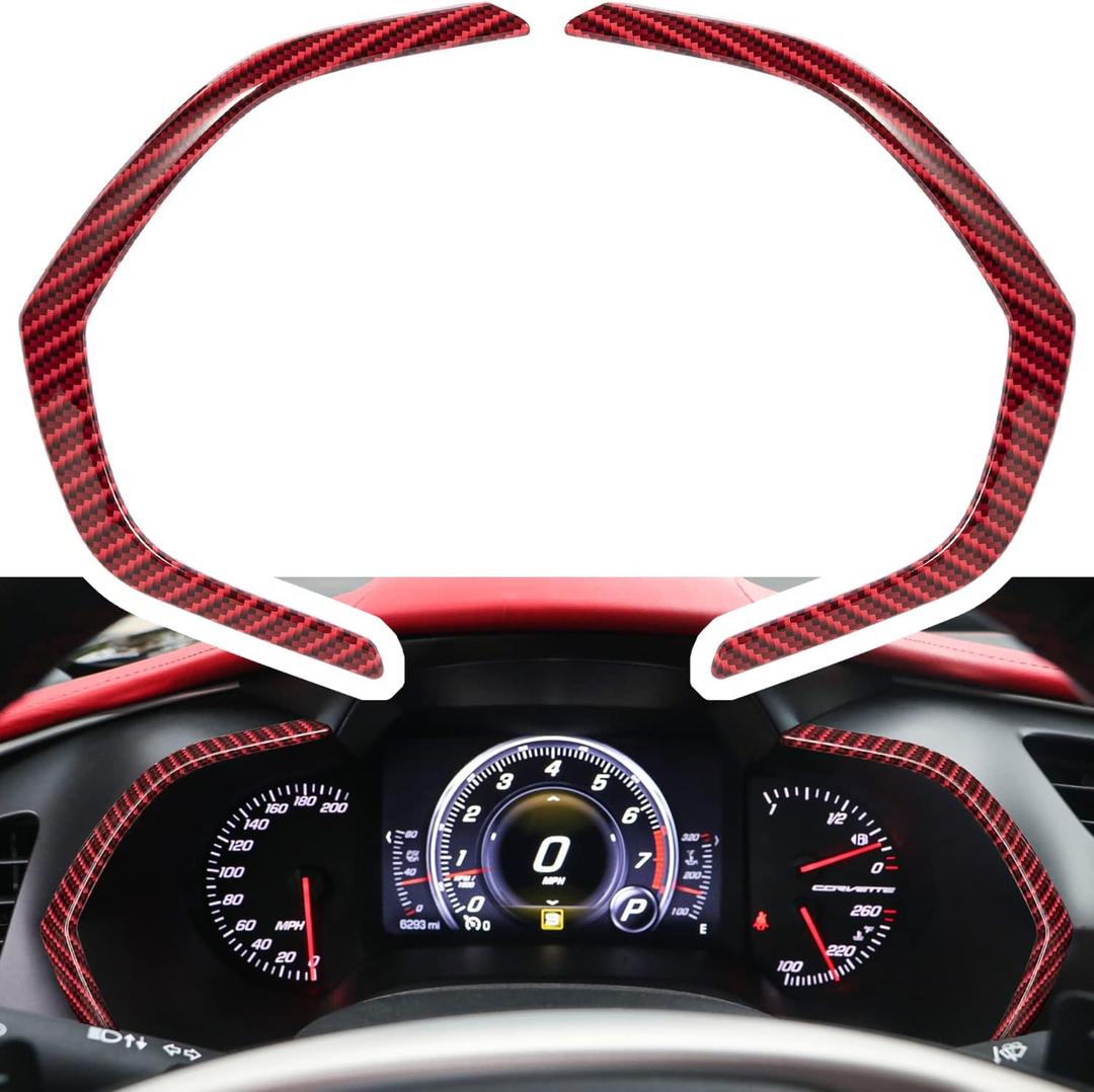 E-cowlboy Carbon Fiber Side Meter Dashboard Panel Frame Cover Trim for Chevrolet Corvette C7 Z06 Z51 ZR1 Stingray Grand Sport 2014 2015 2016 2017 2018 2019 Interior Accessories Decoration (Red 2PCS)