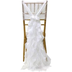 Milk Yarn Chair Cover, Tulle Chair Back Cap Covers for Bridal Shower, Wedding, Baby Shower Decoration Long Tulle High Chair Skirt Slipcovers (White, 4pcs)