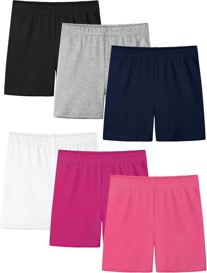 Resinta 6 Pack Girls Bike Shorts Under Dress Dance Cartwheel Shorts for Toddler Kids Summer Clothes Multicolor (11-12 Years, Black,Navy Blue,White,Light Grey,deep Pink,plum)
