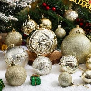 Soulchen 4 Size Light Gold Christmas Balls Ornaments Set 32 Pcs 1.57", 2.36", 3.15", 4" Shatterproof Hanging Xmas Balls Assorted Electroplate Christmas Decors for Xmas Home 2026 New Year Party Decor