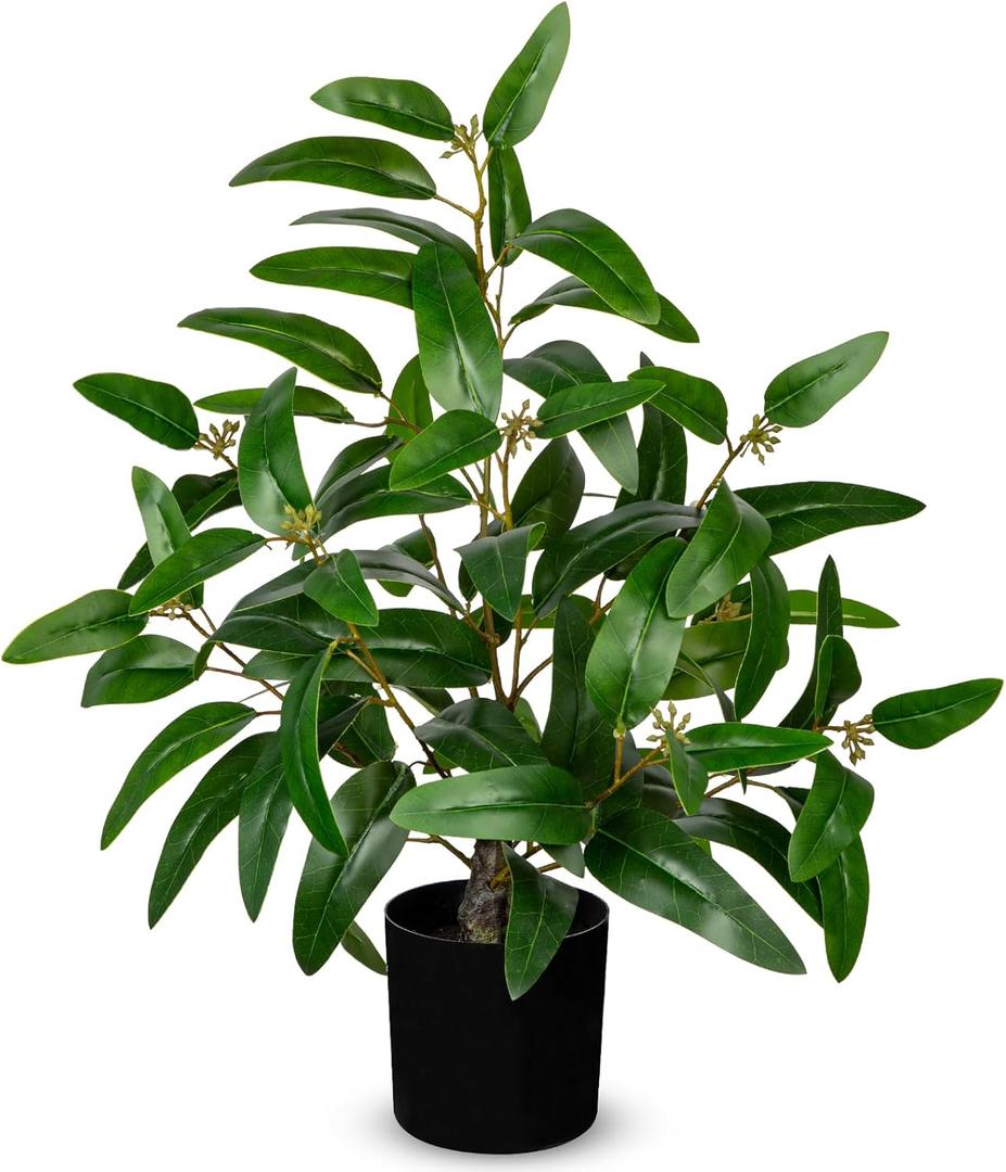 Artificial Plants Indoor with Pot, 19.7" Fake Potted Plants Eucalyptus Leaves, Silk Plant for Home Decor Indoor Plants Artificial for Home Office Bedroom Farmhouse Entry Table Shelf Decor, Deep Green