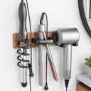 Tindbea Hair Dryer Holder Curling Iron Holder Flat Iron, Blow Dryer Holder Wall Mount, Bathroom Hair Tool Organizer Rack for Universal Dryer (Sapele Wood Matte Metal, Matte Black)