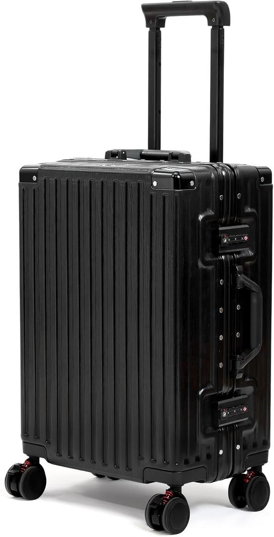 VentureVault 26 Inch Checked Luggage with Spinner Wheels, No Zipper Aluminum Frame Hard Shell Suitcases with TSA Lock, PC+ABS Lightweight Large Suitcase for Travel (Black)