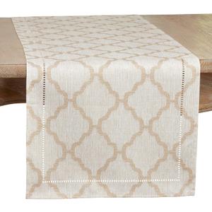SARO LIFESTYLE Marrakesh Collection Laser-Cut Hemstitch Runner, 16"x90", Taupe