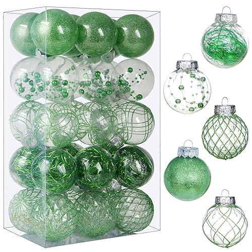 Clear Christmas Ball Ornaments, 30ct Shatterproof Xmas Ball Decorations 2.36 Inch Green Christmas Decorations for Xmas Tree Hanging Decorative Pet Baubles Set for Christmas Party