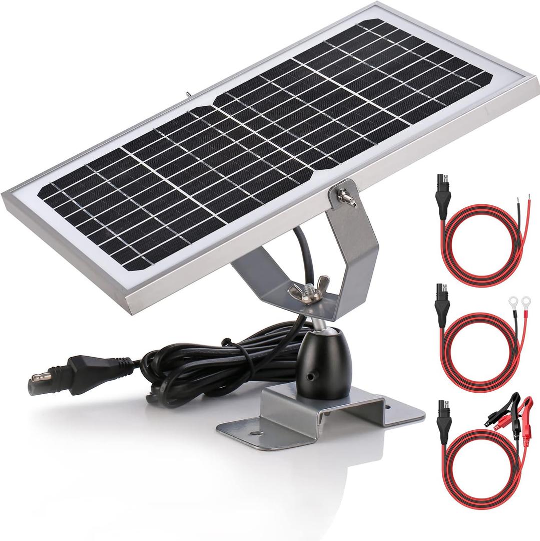 SUNER POWER 10W 12V Solar Battery Charger Maintainer, Built-in Smart MPPT Charge Controller, Adjustable Mount Bracket, Waterproof 10 Watt Solar Panel Kits for Car Automotive Boat Marine RV Trailer