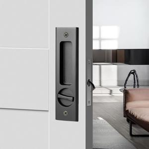 Hoconnie 6.3 Privacy Pocket Door Lock Hardware with Key, Recessed Sliding Door Mortise Lock, Double Barn Door Lock, Invisible Furniture Hardware for 1-7/16 ~ 1-15/16 Thickness Door, Matte Black