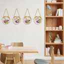 4 Pcs Double Glass Frame for Pressed Flowers with Bow Gold Glass Picture Frame for Pressed Flowers Ornate Wallet Size Tabletop and Wall Mount Decor (Round)