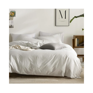 JELLYMONI Striped Duvet Cover Set - Twin Size 100% Cotton - 2PCS White & Grey Vertical Stripes Bedding - Hidden Zipper Closure & 8 Corner Ties - Breathable Comforter Cover for Bedroom