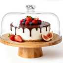 Masthome Bamboo Cake Stand with Acrylic Dome Lid, 6-in-1 Multi-Functional Serving Platter & Dessert Display Stand, Charcuterie Board, Fruit Tray, Dip Bowl, Serving Platter for Wedding, Christmas Party