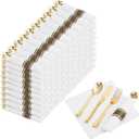 Nervure 400PCS Pre Rolled Gold Plastic Silverware Sets - Heavy Duty Gold Cutlery - Include 100 Pack Wrapped Disposable Utensils with Napkins for Parties, Dinners & Weddings