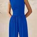 PRETTYGARDEN One Piece Jumpsuits for Women Dressy Casual Sleeveless Crewneck Wide Leg Rompers Jumpers Vacation Summer Outfits (Blue, S)