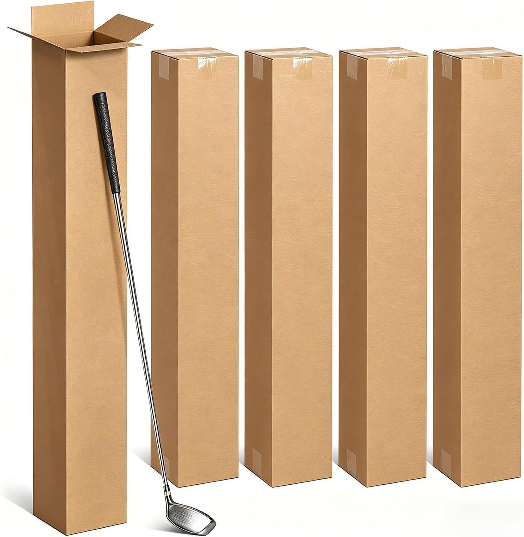 5 Pack Golf Club Shipping Boxes, 48x4x4 Inch Tall Corrugated Cardboard Golf Club Box for Shipping, Packaging, Moving, Mailing