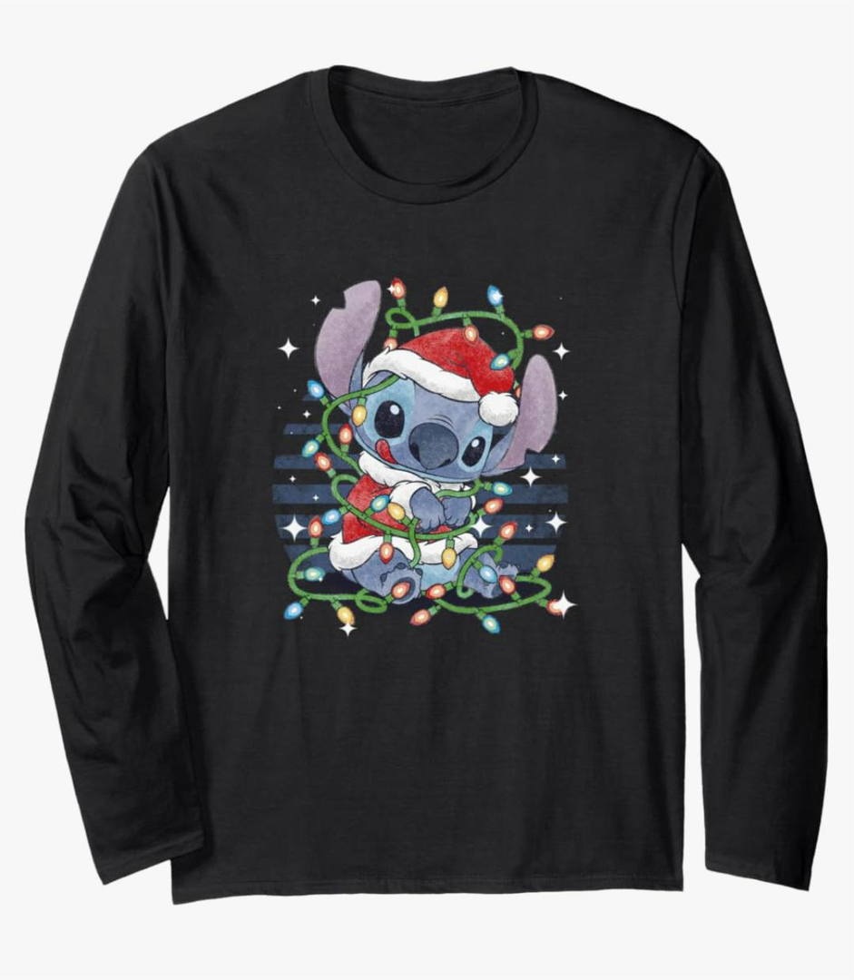 Disney Lilo & Stitch Christmas Tangled Lights Portrait Long Sleeve T-Shirt.L