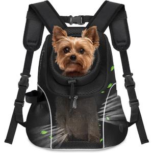 Pet Dog Carrier Backpack with Top and Side Windows, Small Dog Front Backpack Ventilated Mesh Dog Back Pack with Safety Belt for Travel Hiking Outdoor Adventures (Size M: 5-9 lbs, Black 2.0)