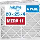Aerostar 20x25x4 MERV 11 Pleated Air Filter, AC Furnace Air Filter, 6-Pack (Actual Size: 19 1/2"x24 1/2"x3 3/4")