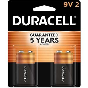 Duracell Coppertop 9V Battery, 2 Count Pack, 9-Volt with Long-lasting Power, All-Purpose Alkaline 9V Battery for Household and Office Devices