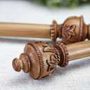 1-1/8 Inch Diameter Curtain Rods with Carved wood design Finial, 72-144 inch Telescoping Faux Wood Single Curtain Rods for window width 68-140 inch, 1 pack