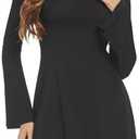 Cecinlyn Women's Long Sleeve Dress Flare Mini Dresses Blackless Party Club Dress Large