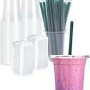 12 oz Clear Plastic Cups with Lids and STRAWS, Disposable Drinking Cups for Cold Drinks, Iced Coffee, Milkshakes, Smoothies, 25 Sets