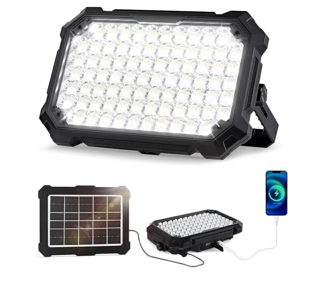 300W LED Solar Work Light Rechargeable, 8000LM LED Solar Camping Lantern, Portable Camping Lights, 4 Light Modes, IP67 Waterproof Tent Lights for Power Outages, Emergency, Hiking, Car Repair