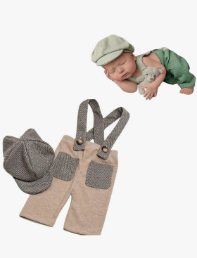 Newborn Boy Photoshoot Outfits Gentleman Romper Suits with Hat Baby Photography Props Newborn Suspender Pants with Beret Newborn Boy Photoshoot Outfits Gentleman Romper Suits with Hat Baby Photography Props Newborn Suspender Pants with Beret