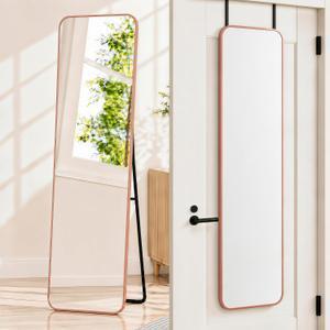 57x20" Full Length Mirror Floor Stand,Over the Door,Wall Mount RoseGold