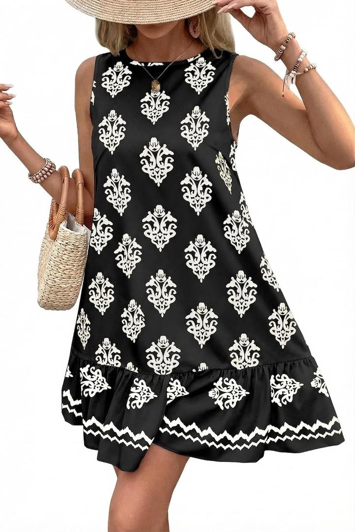2 x BLENCOT Womens Boho Dress Sleeveless Ruffle Mini Summer Vacation Casual Dresses (Black, M)