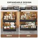 Seinloes 2 Pack Pull Out Cabinet Organizers 21" Deep With Raising Pad for Framed Cabinets, Expandable Width (15.2"-26.3") Slide Out Drawers Upgrade 3 Slide Rails, Roll Out Shelves Adhesive, Black