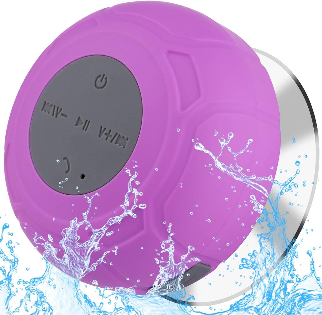 Bluetooth Shower Speaker Waterproof Portable Wireless Water-Resistant Speaker Suction Cup,Built-in Mic Speakerphone for iPhone Phone Tablet Bathroom Kitchen - Purple