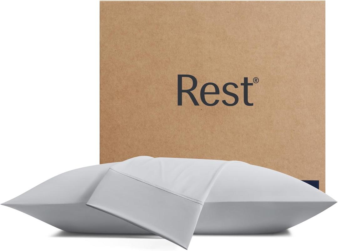 REST Evercool+ Cooling Pillow Cases Standard - 2 Pillowcase for Sensitive Skin, Silver Infused Fabric for Hygienic Sleep, Silky Smooth for Curly Hair, High Elastic for Snug Fit (19x29 inches) (Light Gray)