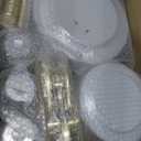 WELLIFE 600 PCS Gold & White Disposable Dinnerware Set for 100 Guests  White Plastic Plates with Gold Rim, Dinner & Salad Plates, Cups, Forks, Knives & Spoons for Weddings & Elegant Events