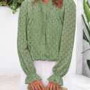 PRETTYGARDEN Lace Long Sleeve Shirts Casual Button Down Going Out Tops Hollow Out Eyelet Blouses 2026 Spring Fashion Clothing(Grass Green,Medium) (Green, M)