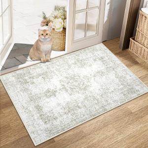 Area Rug 2x3 - Vintage Boho - Machine Washable - Non-Slip - Soft - Stain Resistant - Indoor - Taupe, 2'x3'