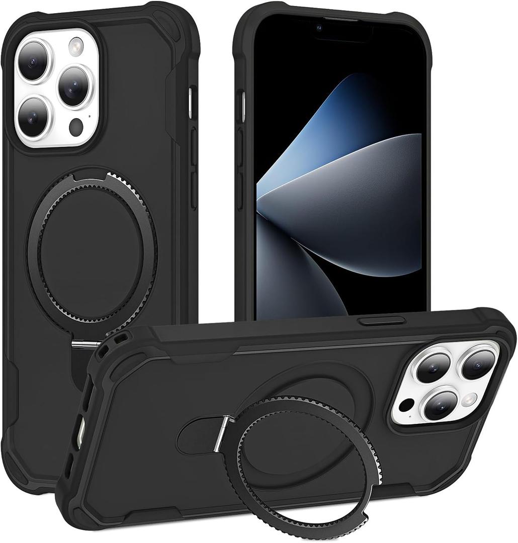 Compatible with iPhone 13 Pro Case with Invisible Magnetic Kickstand [Compatible with MagSafe] [10-FT Military Drop Protection] Slim Hard Back Soft Edge Phone Cover 6.1 Inch, Black