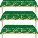 Qpout 3 Pack Ramadan Decorations Ramadan Table Cloth, Green and Gold Ramadan Kareem Table Cover, 54x108 Inch Ramadan Tablecloth, Ramadan Mubarak Table Decorations Eid Decorations, Plastic Disposable