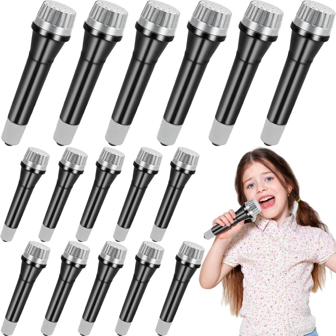 16 Pack Fake Toy Microphones Set,Plastic Microphone Prop,Play Microphone for Kids,Pretend Microphone for Karaoke Stage Costume Role Birthday Party Favors,5.7 Inches Tall