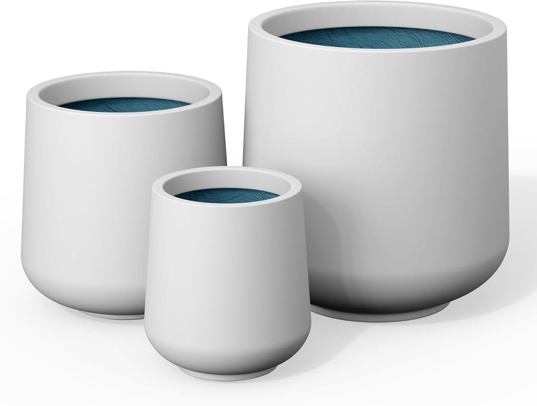 Kante 3-Pack 16.5" 13" 9.4" W Round White Concrete Planters, 16.5"+13"+9.4" Dia