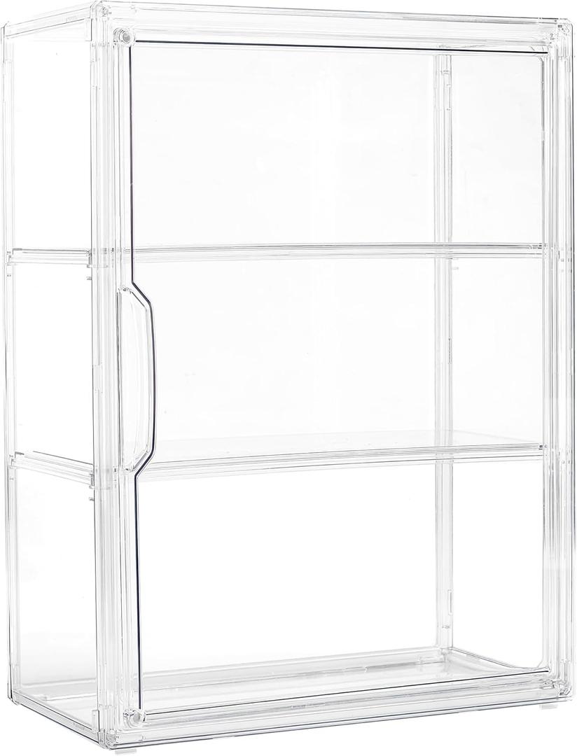 Acrylic Display Case for Collectibles 3 Tier Figure Display Case with 2 Movable Plates Clear Display Cases for Figures with Magnetic Door Tall Display Box, 1 Pack