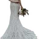 Boho Wedding Dresses for Bride 2023 Vintage Lace Beach Bridal Gowns Mermaid Backless Bride Dresses (4, Ivory)