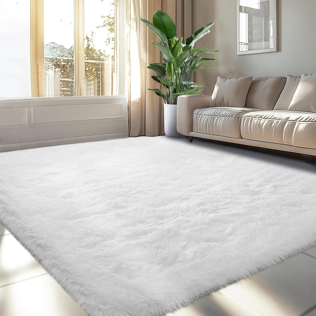 White Fluffy Bedroom Area Rug : Fluffy Area Rugs for Living Room - White Shag Bedroom Area Rug 5x7