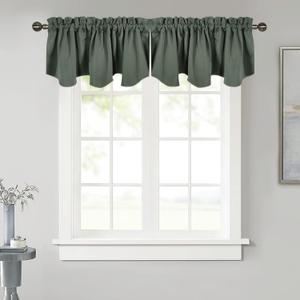NICETOWN Kitchen Curtain Blackout Valance for Living Room, Farmhouse Thermal Insultaed Bathroom Rod Pocket Window Valances for Small Windows Bedroom Christmas, 1 PC, W52 x L18, Dark Mallard