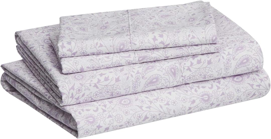 Amazon Basics Lightweight Super Soft Easy Care Microfiber Bed Sheet Set with 14" Deep Pockets - King, Lavender Paisley