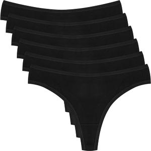ANZERMIX Seamless Cotton Thongs for Women Underwear 6-Pack, Black, Large