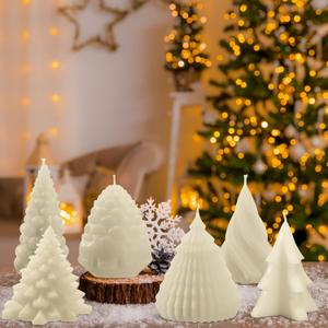 MTLEE 6 Pieces Christmas Soy Candles Scented Candles Winter Christmas Tree Cone Candles Home Decor Pinecone Candle Handmade Wax Candle for Bedroom Bathroom Party (White) (Small)
