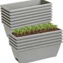 12Pcs 17Inches Rectangle Planter Box with Drainage Holes and Trays Plastic Planters Flower Boxes Pots for Indoor Outdoor Plants Patio Garden Home Decor Porch Yard (Gray)