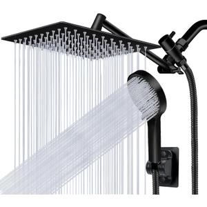 Shower Head,10Rain Shower Head with Handheld Spray Combo with 11'' Angle Adjustable Extension Arm/Flow Regulator/Shower System,High Pressure Rainfall Shower Head Clean Bathroom,Matt Black