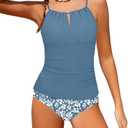 HOTOME Girls Swimsuit Halterneck 2 Piece Girl Swimsuit with Floral Print Shorts Ruched Girls Tankini Swimsuit 17-18 Years