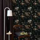 Floralplus Peel and Stick Wallpaper Removable Dark Floral Wallpaper 17.5 x 393 in Renter Friendly Wallpapers for Bedroom Accent Wall Black Floral Contact Paper Flower Wall Mural
