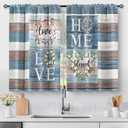 Aimego Teal Flowers Kitchen Curtains - Rustic Wood Cafe Farmhouse Small Short Window Curtains for Bathroom Living RV Room Rod Pocket Window Drapes 36 Inch Length 2 Panels Set 28"x36"